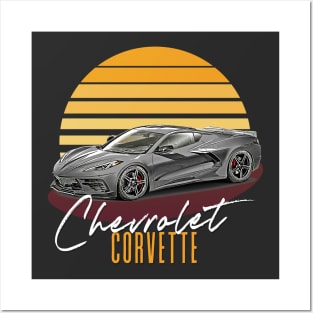 Retro Chevrolet Corvette Sunset Aesthetic Design Posters and Art